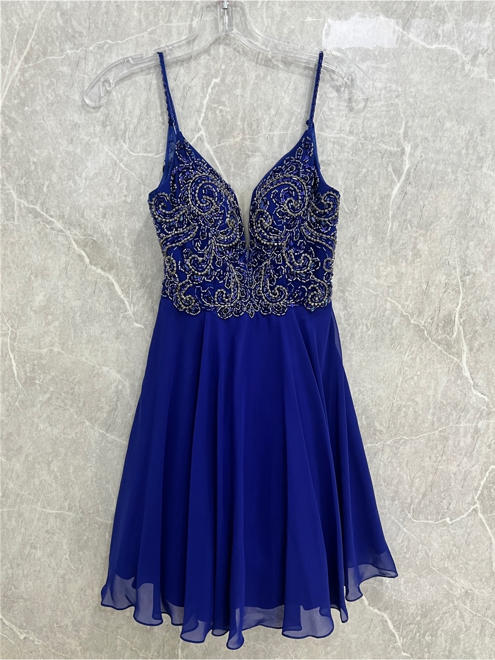 Royal Blue Beaded A-Line Prom Dress